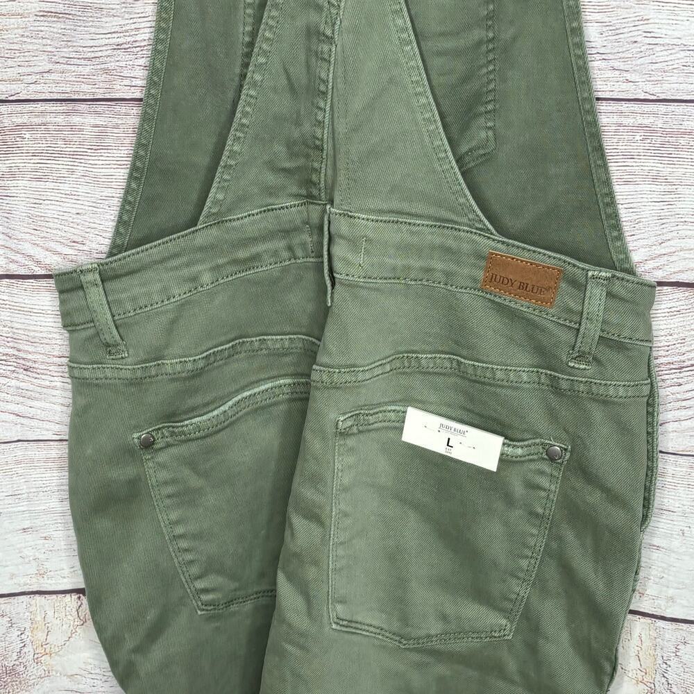 Judy Blue Denim Sage Green Overall Skirt Dress Size Large New - Picture 10 of 12